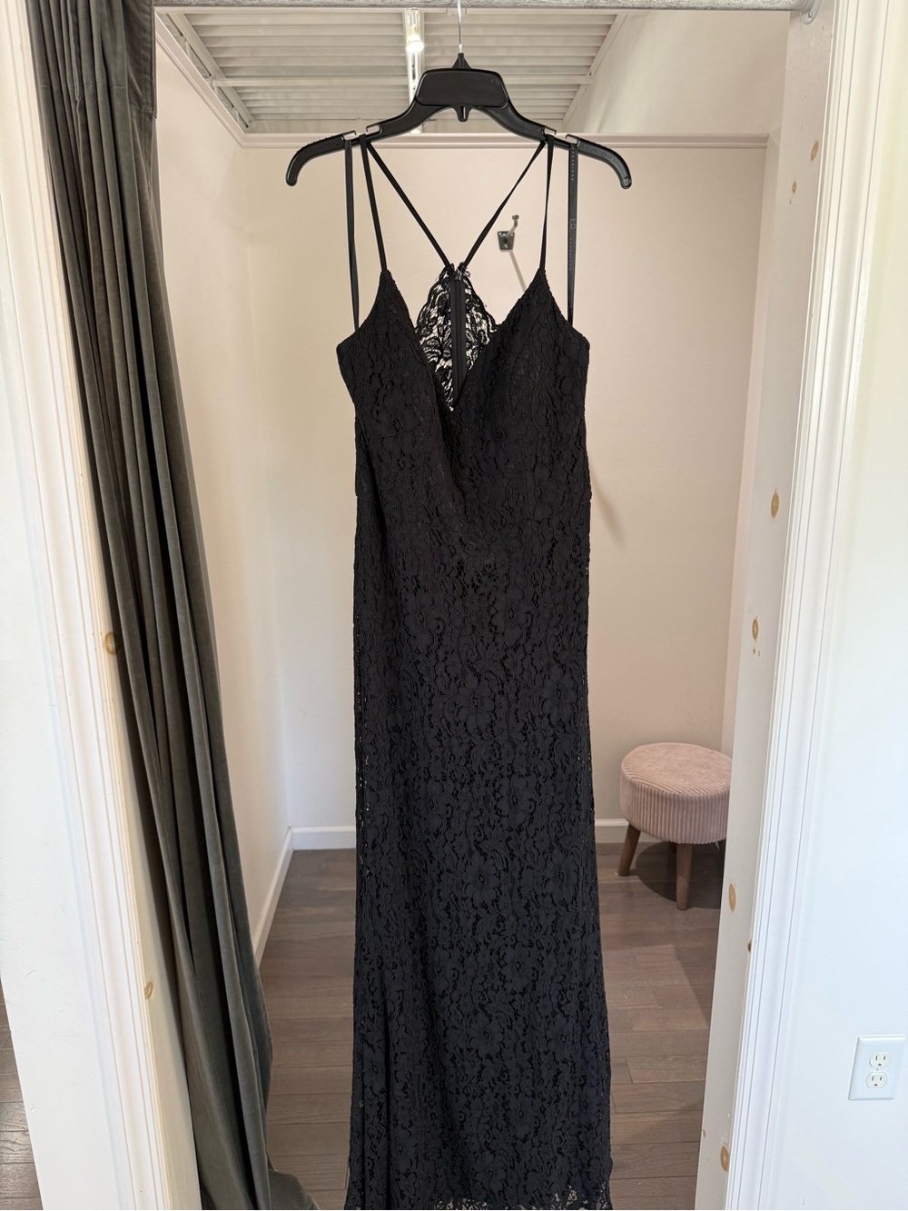 Occasion Black Lace Maxi Dress with Strappy Lace Back